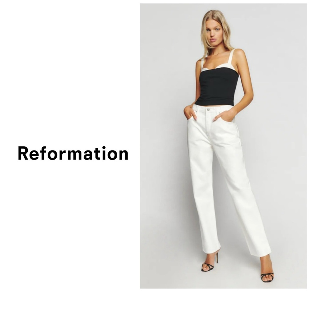 Reformation Black Tank Top with White Straps